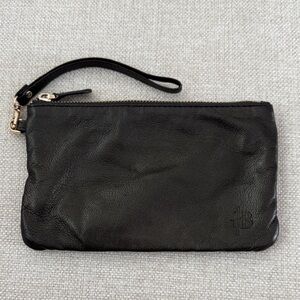 Black Leather Wristlet Clutch